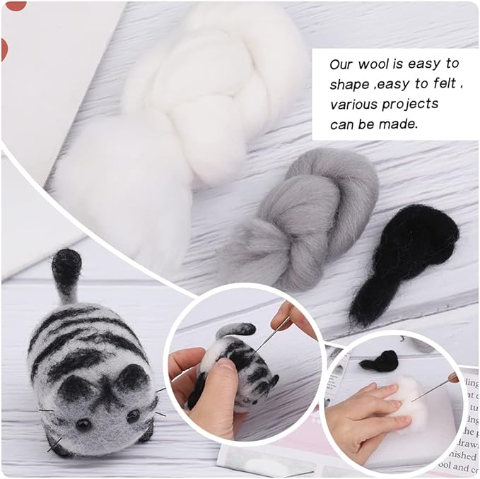 QMNNMA Needle Felting Starter Kit, Animals Needle Felting Set, DIY Wool Felt Materials Set with Felting Tool and Instruction for Needle Felting Craft Project and DIY Handmade
