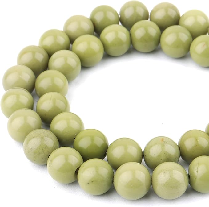 Natural Stone Beads Gemstone Beads for Jewelry Making - 8mm Round Loose Beads for Bracelets(44-47pcs, Alashan Avocado)