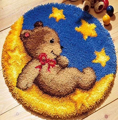 LAPATAIN Latch Hook Kits DIY Crochet Yarn Kits,Carpet Embroidery Hook Rug Kit Needlework Sets Cushion for Adults Home Decor Bear 20x20inch