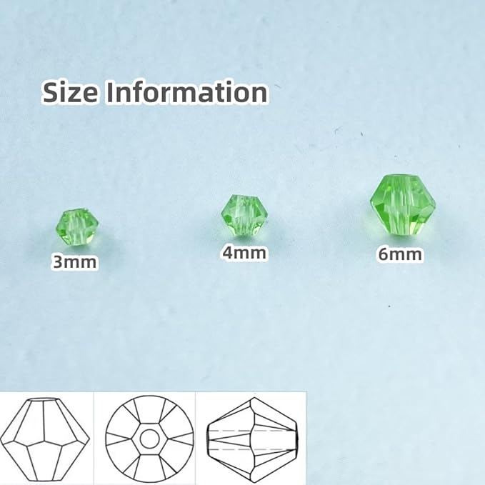 400pcs Bicone Crystal Beads 4mm Crystal Glass Faceted Beads for Necklace Bracelet Earrings DIY Jewelry Crafts Making Supplies(Light Green)