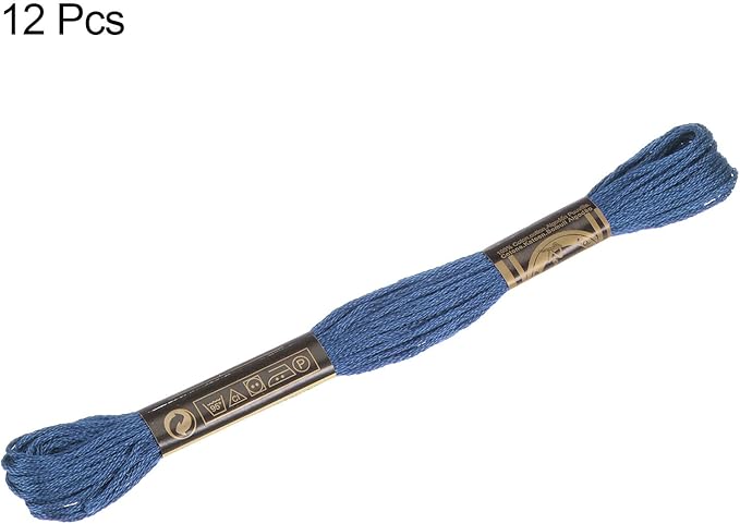 HARFINGTON 12 Skeins Embroidery Floss 8m Each Egyptian Long Fiber Cotton Cross Stitch Thread 26S/2x6 for Embroidery Projects Bracelet, Dark Blue