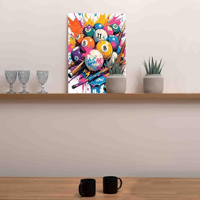 Aihonmin Colorful Pool Table DIY Paint by Numbers for Adults Modern Billiards Paint by Number Kit on Canvas for Beginners DIY Acrylic Paintwork for Home Wall Decoration Gifts 16"x20"(Frameless)