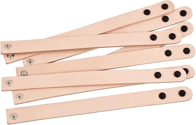 Realeather C4140-08 Narrow Leather Wristbands with Snap Closure, 7.5” to 8.5” L X .75" W, Natural, 8-Pack
