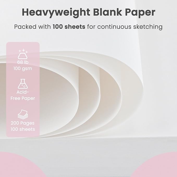 9"x12" sketchbook pink, 1 pack-100 sheets cute sketchbook for girls, 68lb/100gsm pink sketch book for kids, spiral drawing pad for kid, art supplies for kids 9-12 girls.