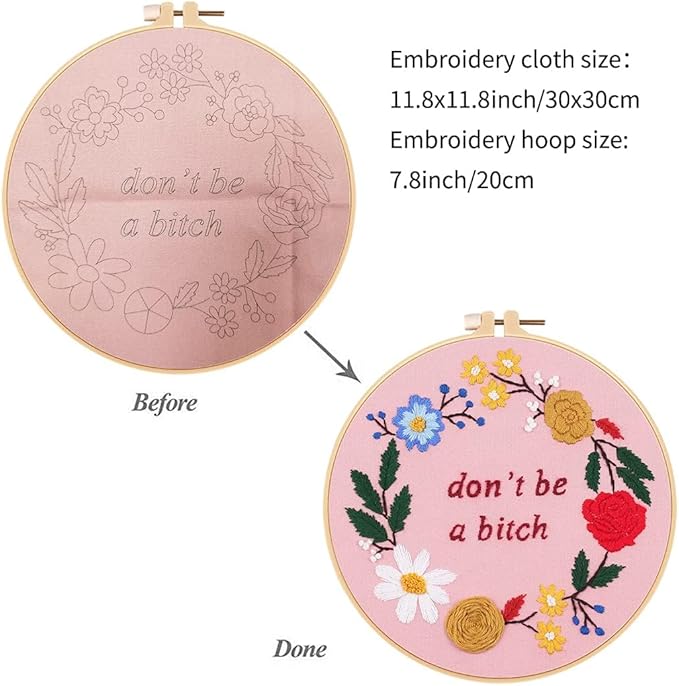 Nuberlic Funny Embroidery Kits for Beginners, DIY Cross Stitch Starter Kit for Adults Including Cloth with Pattern, Hoop, Needles Instruction and Threads