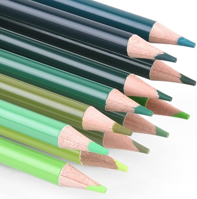 qianshan 12 Green Colored Pencils Oil Based Pre-sharpened Wooden Colored Pencil Set for Adults Coloring Books Drawing Sketching Art Supplies, No Duplicates