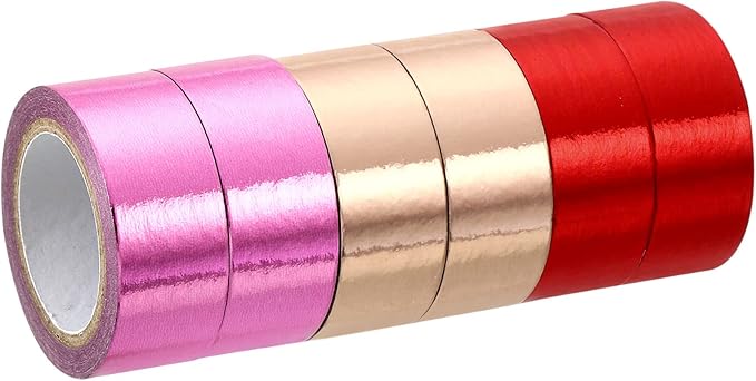 PATIKIL Metallic Washi Tape 15mm x 5m, 6 Pack Art Paper Mirror Masking Foil Sticker Self-Adhesive for DIY Art Craft Wrapping Wedding Decoration, Pink, Red, Pink Gold