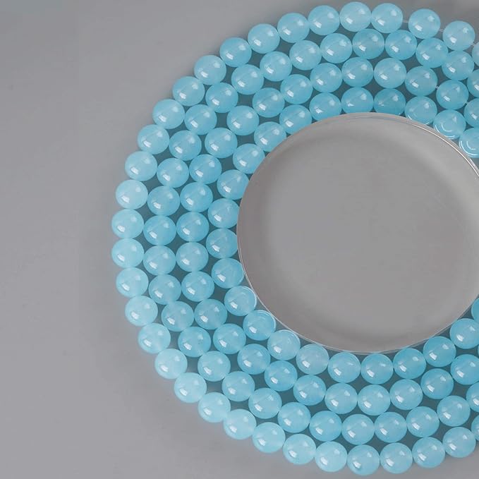 10mm Natural Blue Chalcedony Round Bead - 35PCS Bulk Gemstone Beads for Jewelry Making, DIY Bracelets, Necklaces - Includes Crystal Stretch Cord - Stone Beads for Crafting Gifts