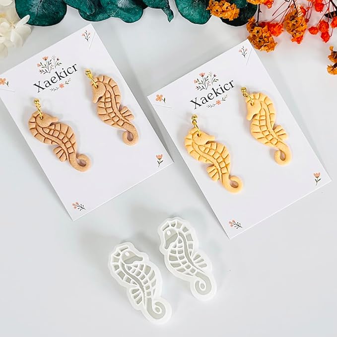 Xaekicr Seahorse Polymer Clay Cutters for Earrings - Ocean Style Clay Earring Cutters for Jewelry Making, 2 Pcs Clay Tools