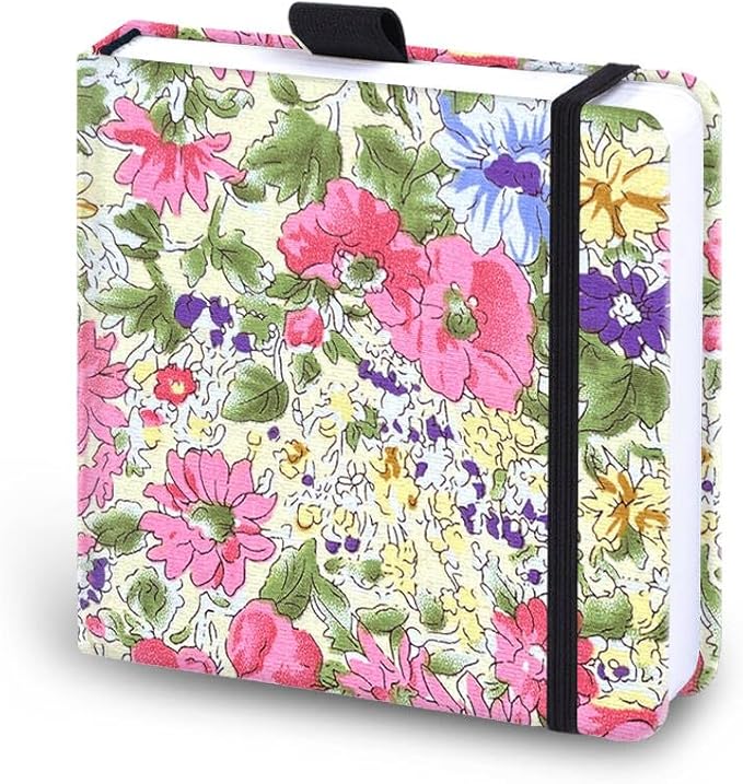 Mifuner Square 5.1x 5.1 165gsm Colored Pencil Paint Journal Hardbound 128pgs (64Sheets Front Back Cold Pressed) Travel for Colored Pencil Sketch Handmade Cloth Cover Notebook. Pink Yellow Flower