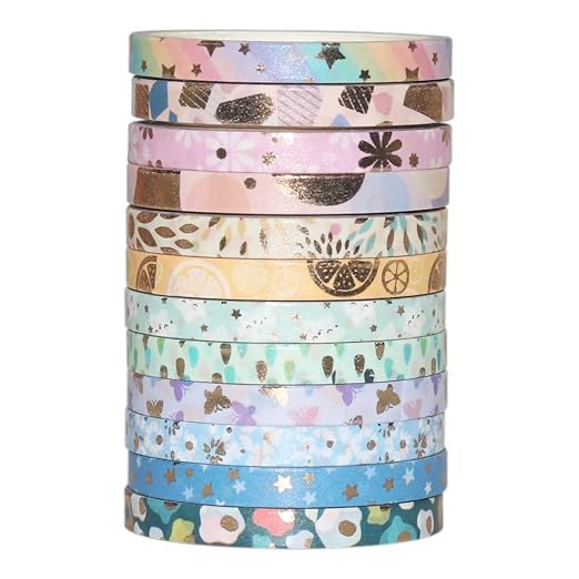 YUBBAEX 24 Rolls Skinny Washi Tape Set Gold Foil Print Decorative Tapes for Arts, DIY Crafts, Bullet Journals, Planners, Scrapbooking, Wrapping (Basic 5mm)