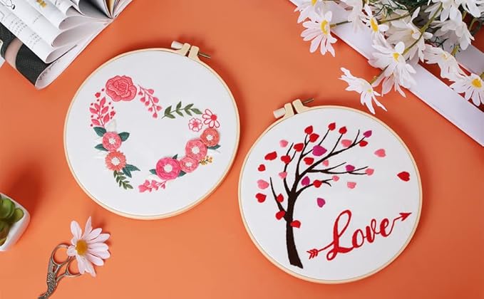 Louise Maelys Love Heart Tree Beginners Embroidery Kits,Cross Stitch Starter Kit for Adults Including Cloth with Lovers Pattern Hoop Needles Instruction and Threads