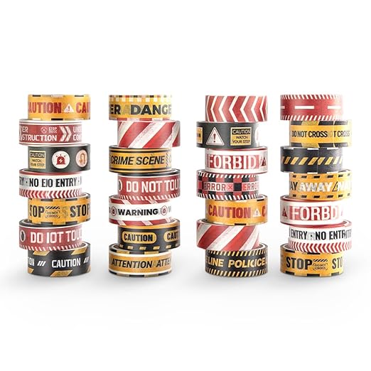 30 Rolls Warning line Theme Washi Tape Set, Writable Decorative Tapes for Scrapbooking, Junk Journal Supplies, Bullet Journaling, 0.6"x79" per Roll