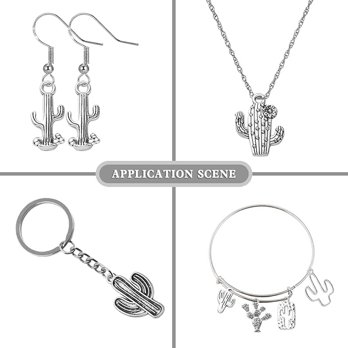 DanLingJewelry 100Pcs 10 Styles Tibetan Tropical Cactus Charms Summer Desert Plant Charms for Earring Necklace Bracelet Making