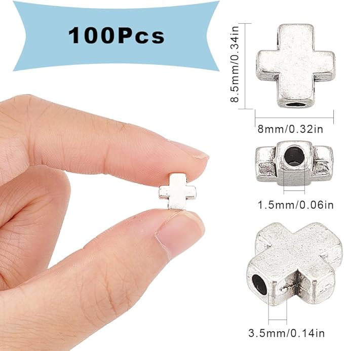 SUNNYCLUE 100Pcs Silver Tibetan Style Alloy Crosses Mini Pocket Crosses in Bulk Tiny Crucifix Charms Easter Crucifix Loose Spacer Beads for Jewelry Making Beading Supplies