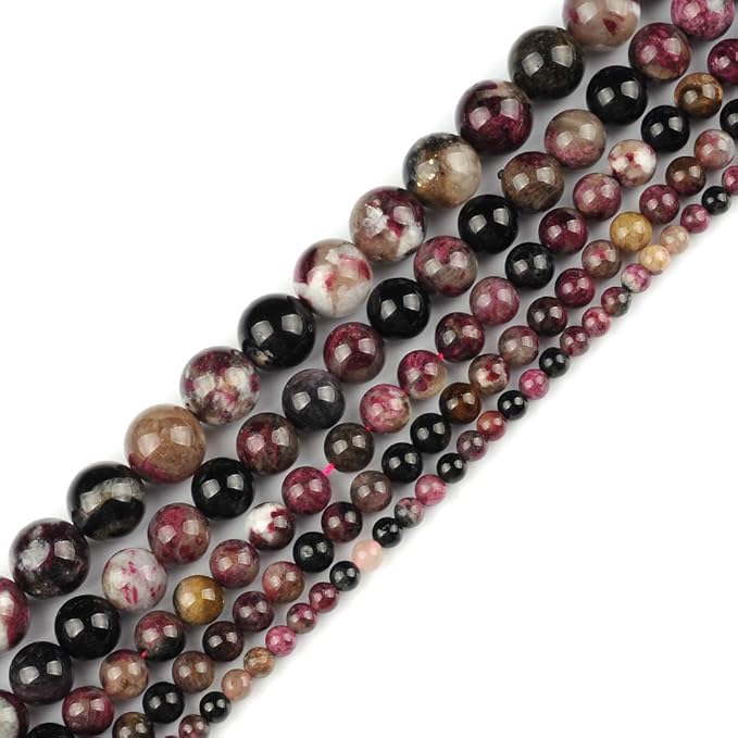 6mm Natural Colourful Tourmaline AB Gemstone Round Loose Beads Crystal Stone Bracelet Necklace Accessories Crafts for Jewelry Making DIY,1 Strand 15"