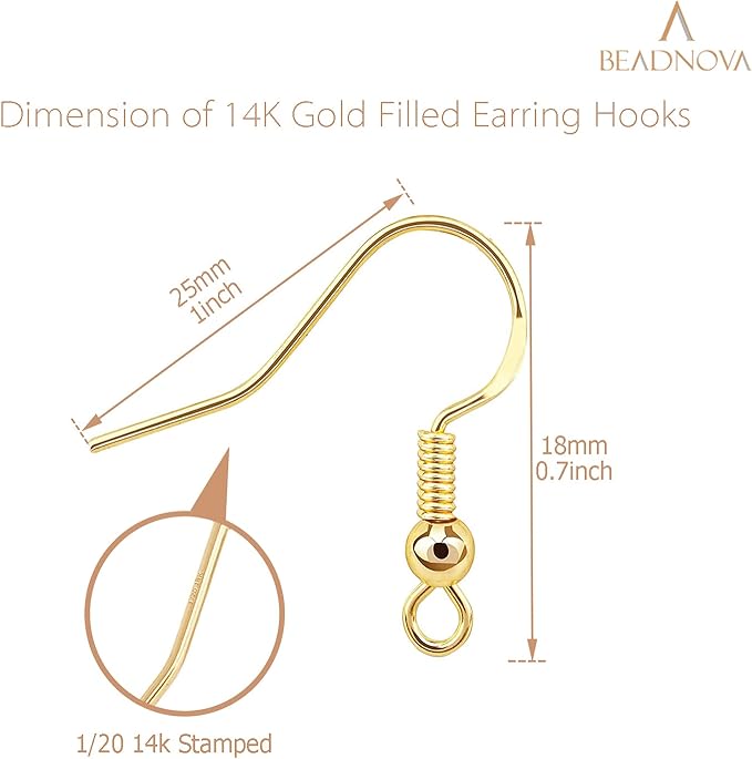 beadnova fish hook earring hooks 4pcs 14k gold filled earring findings with backs for ear wire supplies ear posts making diy (4pcs earwires and 4 pcs backs)