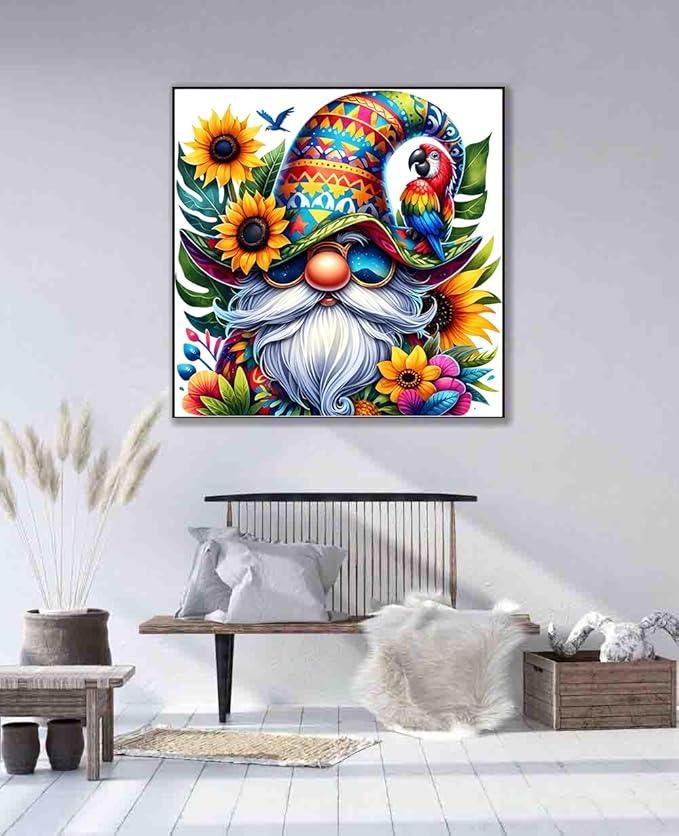 gnome cross stitch kits for adults beginner,flower counted cross stitch kits printed stitching cute patterns dimensions needlepoint art crafts embroidery kits for adults beginners (13.7x13.7 inch)