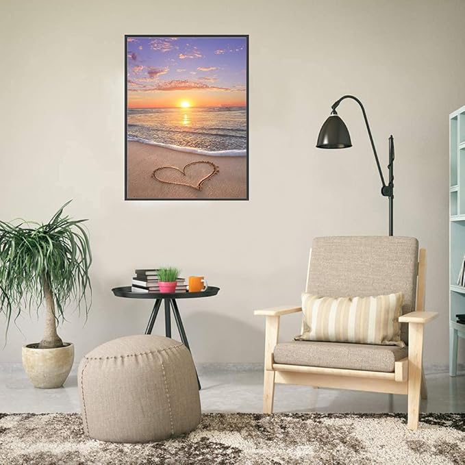 NAIMOER Diamond Painting Kits for Adults, DIY 5D Full Drill Round Diamond Art Beach Sunset Heart Crystal Diamond Art for Home Wall Decor (Diamond Painting 12x16 inch)