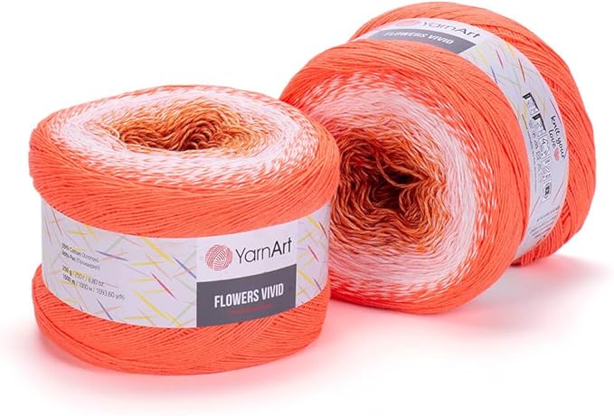Yarn Art Flowers Vivid Yarn 250gr 8.80 oz 1094yds 55% Cotton 45% Acrylic Multicolor Cotton Fine Yarn Rainbow Crochet Spring Summer (512)