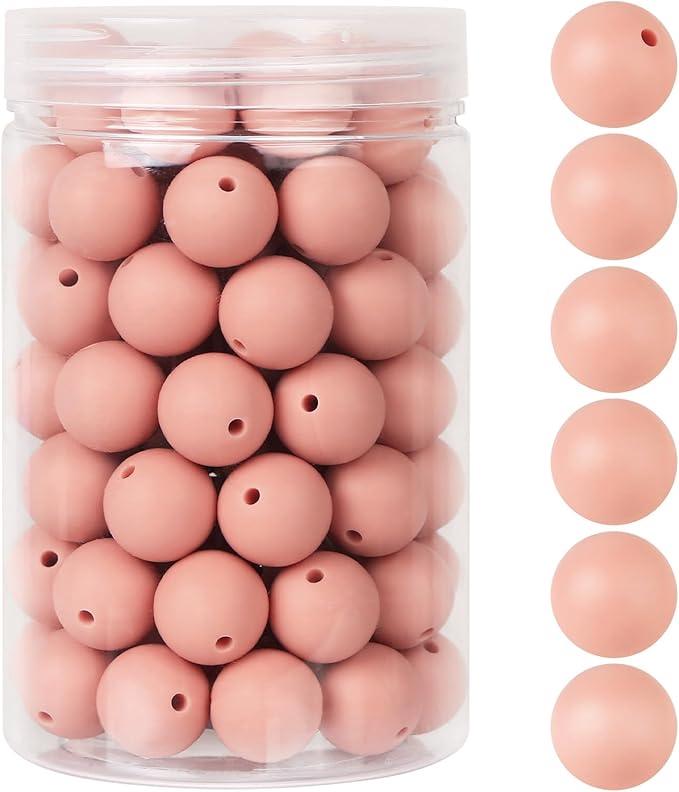 110 Pcs Silicone Focal Beads, EVERMARKET 15mm Silicone Beads for Keychain Making, Round Silicone Beads Bulk with Bottle, Rubber Loose Beads for Pens Crafts Necklace Bracelet Lanyard (Dark Pink)