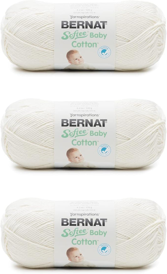 Bernat Softee Baby Cotton Cotton Yarn - 3 Pack of 120g/4.25oz - Blend - 3 DK (Light) - 254 Yards - Knitting/Crochet