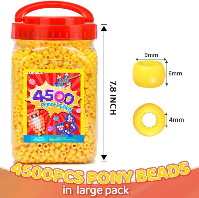 praisebank pony beads, 4500pcs 6x9mm, wholesale beads, bracelets jewelry making, arts & crafts(yellow)