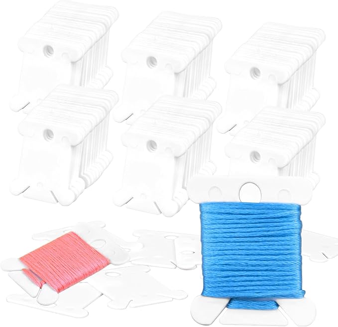 150PCS RAINFLOW Plastic Embroidery Floss Bobbins - White Embroidery Floss Organizer for Cross Stitch Yarn Bobbin Winder for Sewing Thread Storage Embroidery Needlework Supplies