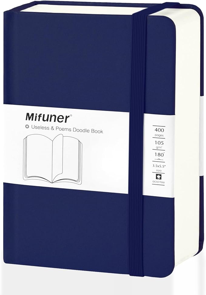 Mix Media Pad,3.5"x5.5" Small Hardcover Leather Art Sketchbook,105 GSM 200 Sheets/400 Pages Acid Free Artistic Painting Drawing Sketching Writing Paper, Handy Pocket Journal Notebook. Dark Blue