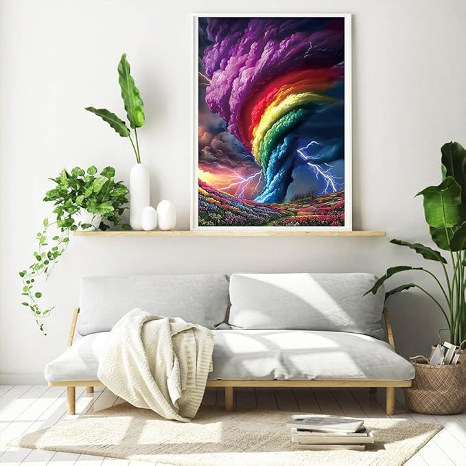 EIBEILI Diamond Art Kits for Adults, Rainbow Storm Diamond Painting Kits for Beginner Round 5D Full Drill Diamond Dots Crafts for Home Wall Decor Gifts 12x16 Inch
