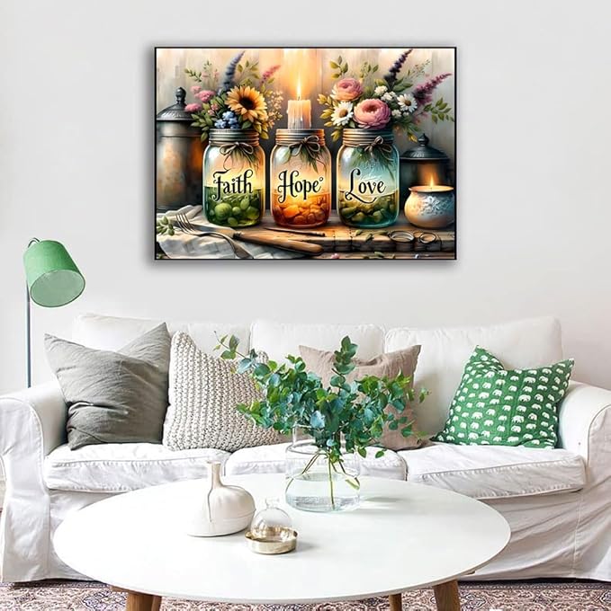 fotasmua cross stitch kits for adults - faith, hope, love wishing bottle stamped cross stitching ornament kits for beginners, counted embroidery needlepoint kit home decor 12 x 16 inch