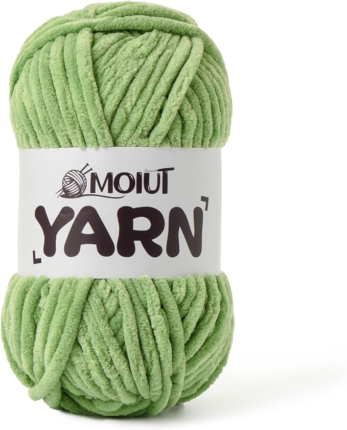 Fluffy Chenille Yarn for Crocheting, Chunky Velvet Yarns for Crochet Amigurumi, Baby Yarn for Crocheting Soft Blanket, 87.4yds /3.5 oz Bulky Yarns for Crafts/Hats/Shoes/Socks (Avocado Green)