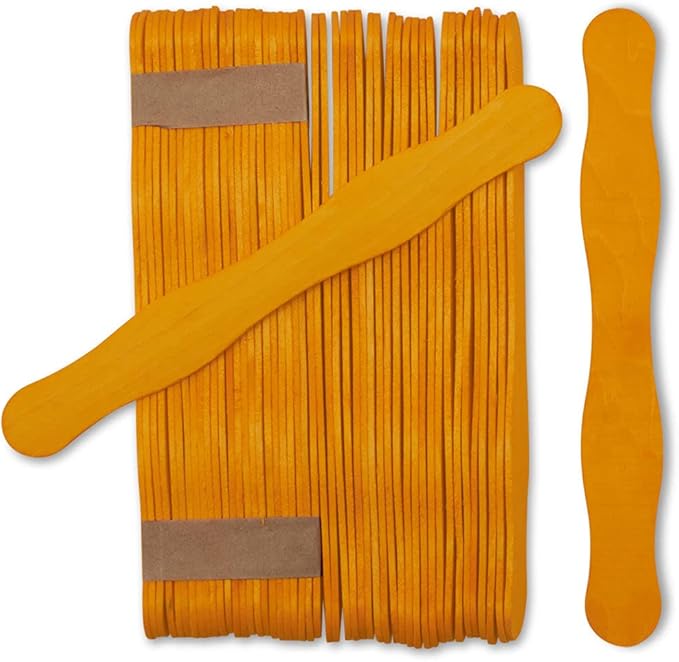 Wooden Yellow-Orange 8" Fan Handles, Wedding Programs, Paint Mixing, Pack 300 Jumbo Craft Popsicle Sticks for Auction Bid Paddles, Wooden Wavy Flat Stems for DIY Crafting Supplies Kit, by Woodpeckers