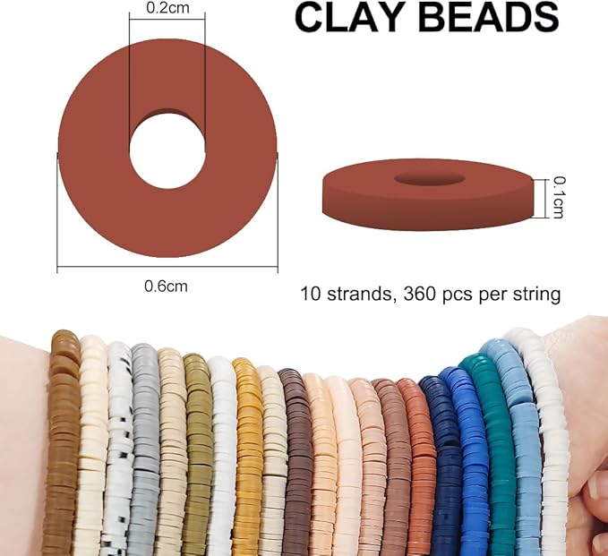MIIIM 8000 PCS 20 Colors Neutral Clay Beads Strands, Polymer Clay Beads Kit for Bracelets Making, Vinyl Heishi 6mm, with Gold Spacers and Elastic Thread, for Bracelets Necklace