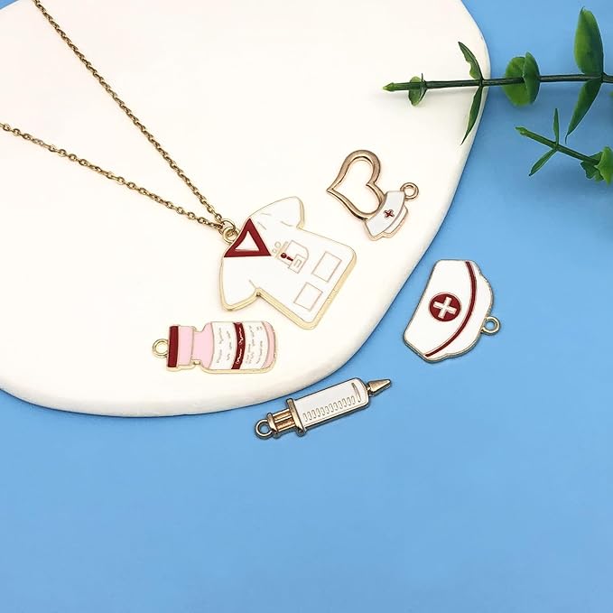Youdiyla 60pcs Alloy enamel medical nurse series Pendant Jewelry Making DIY Keychain Earrings Pendant Various Design Charms for Jewelry Making Bracelets Necklace (SN752)