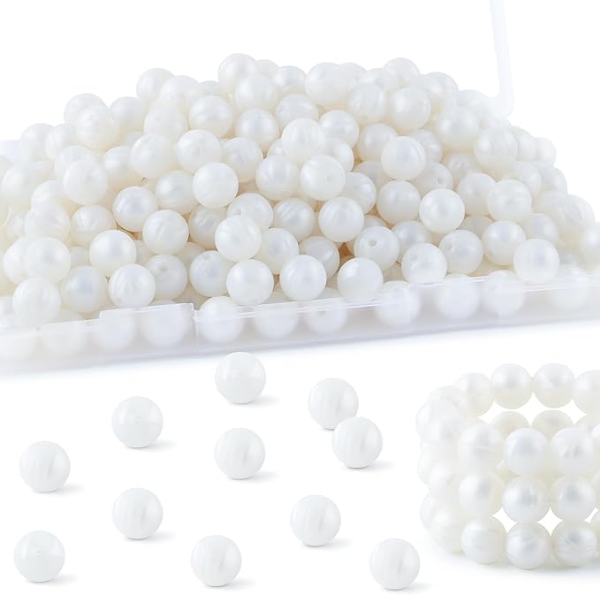 160Pcs 12mm Silicone Beads for Keychain Making Bracelet Necklace, Bulk Round Silicone Beads for Pens（Metall White）