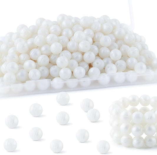 160Pcs 12mm Silicone Beads for Keychain Making Bracelet Necklace, Bulk Round Silicone Beads for Pens（Metall White）