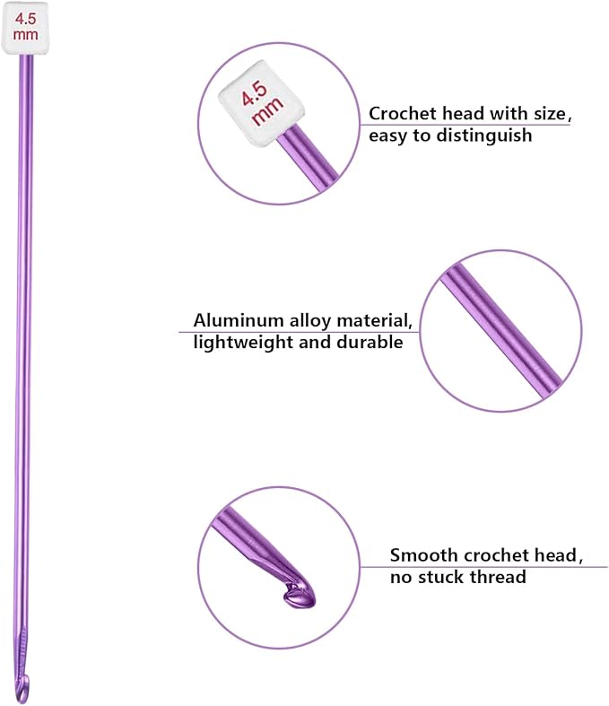 HEALEAYAR 4.5mm Tunisian Crochet Hooks Bulk, 27cm Extra Long Crochet Needles Aluminum Afghan Knitting Needles Tools for Beginners and Skills Class, Pack of 4