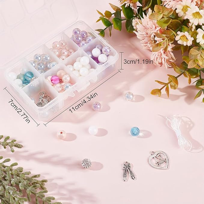 SUNNYCLUE 1 Box 6 Set Ballet Bracelet Making Kit Adjustable Bracelets Dancer Ballerina Charms Acrylic Transprent Rhinestone Beads for Jewellery Making Kits Beginner Adult Women Holiday Supplies