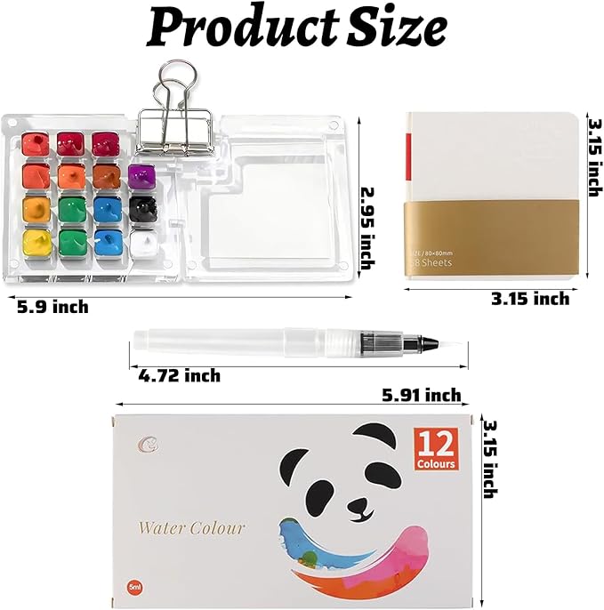 Mini Watercolor Paint Set Pocket Artist Watercolor Travel Set with Mini Paint Palette,Brushes, 12 Colors, Watercolor Sketchbook for Artists Painters Students(Plastics)