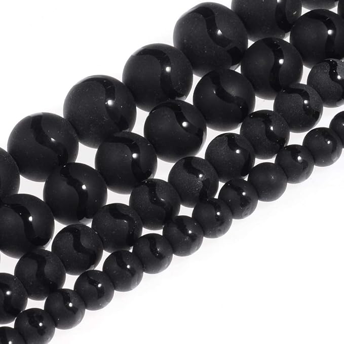 8mm Natural Agate W Line Gemstone Round Loose Beads Crystal Stone Bracelet Necklace Accessories Crafts for Jewelry Making DIY,1 Strand 15"