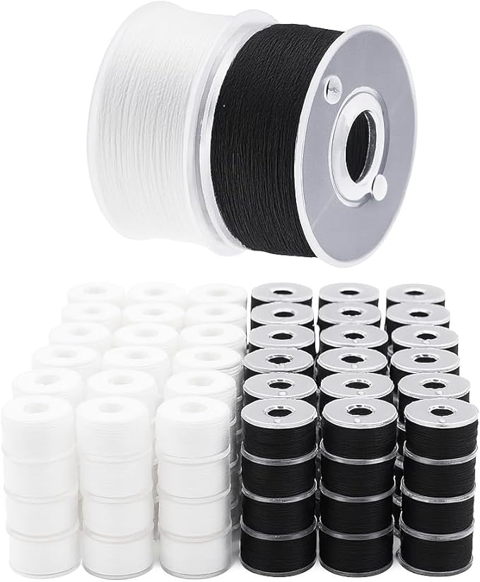 Mandala Crafts 144 Black White SA156 Prewound Bobbins for Singer Sewing Machine -15J SA156 Prefilled Bobbin Thread for Brother Sewing Machine and Embroidery