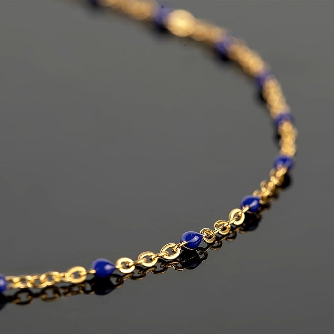 UMAOKANG Gold Plated Stainless Steel Jewelry Chains Bulk Cable Link Chain on Spool Royal Blue Enamel Bead Rosary Chain for Necklace Bracelet DIY Making Jewelry Supplies