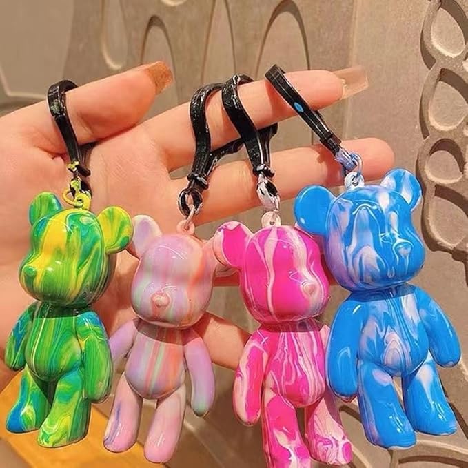 HANDA DIY Painting Fluid Bear Teddy Bear Violent Bear Gloomy Bear Painting Kit Set Creative Home Decorations Handmade Doll Figurine Toys Gift for Birthday Valentines (3 inch Keychain, Bear Mold)