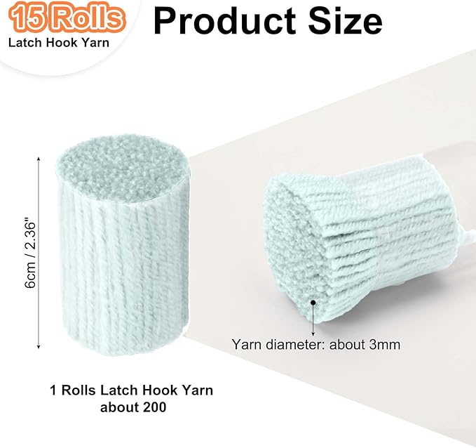 PATIKIL 15 Rolls Latch Hook Yarn, Latch Hook Kit Yarn Precut Hook Rugs Making Crochet Bundles for Latch Hook Rug Adults Beginners Tapestry DIY Craft, Cyan Blue