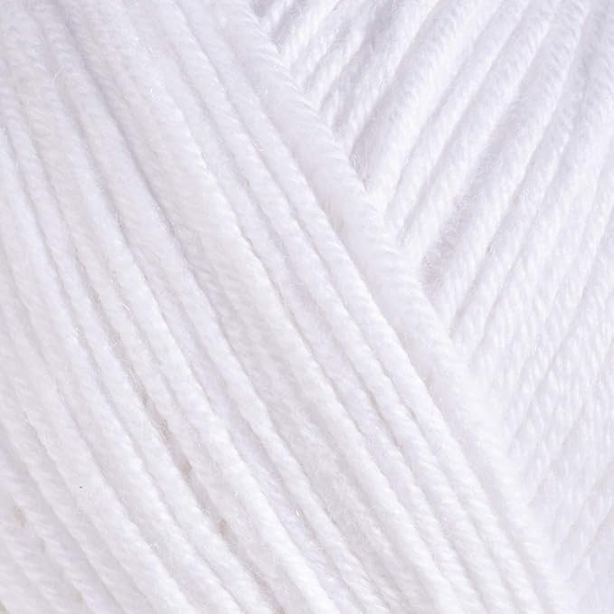 Estako Happy Cotton, 60% Cotton 40% Acrylic Yarn, Soft, Fine/Sport (2) for Crochet and Knitting 1.76 Oz (50g) / 180 Yrds (165m) (4110 - White)