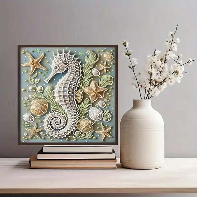 ZQEATRY 5D Special Shape Diamond Art Kits for Adults,Animal Seahorse Diamond Painting Kits for Beginners,DIY Gem Art Crystal Rhinestones Painting Kits for Home Wall Decor 12×12inch