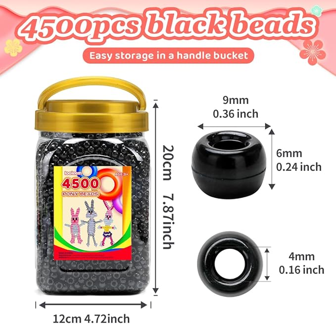 iooleem pony beads(4500pcs black), beads for jewelry making, crafts, beading supplies, arts & crafts materials for jewelry making.