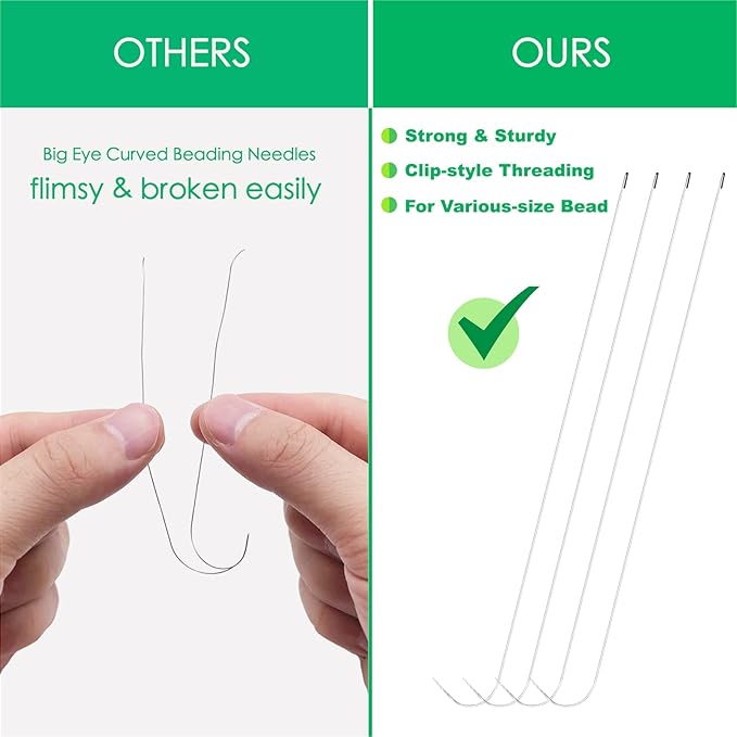 Xmada 4 PCS Beading Needles - 6.7 inches Clip-Style Beading Needles for Bead Spinner, 0.7mm Diameter, EfficientSturdy Beading Needles for Jewelry Making (4-Straight/0.40.50.60.7mm), Silver