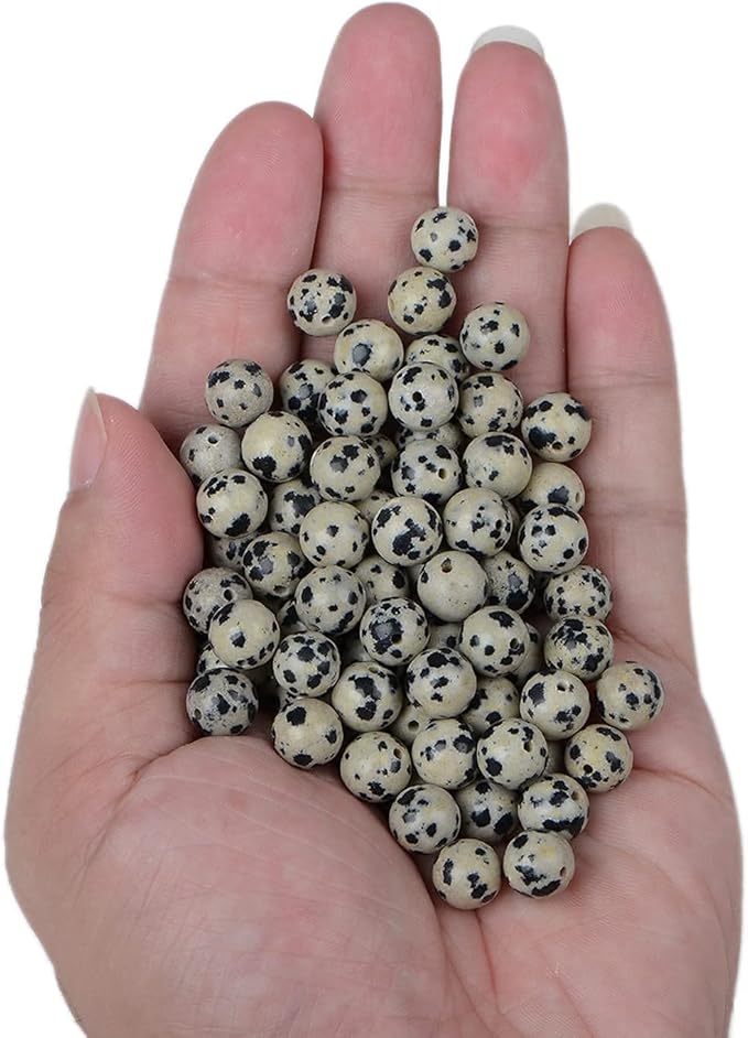 bymitel 140pcs natural crystal beads stone gemstone round energy healing loose beads with stretch cord for jewelry making bracelets anklets (dalmation jasper, 8mm 140pcs)